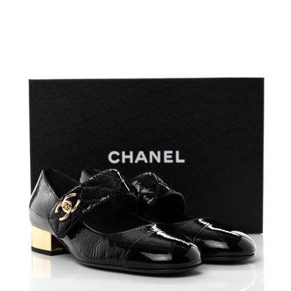 Chanel Patent Goatskin Cap Toe Mary Janes 38.5 Black 11 of 11