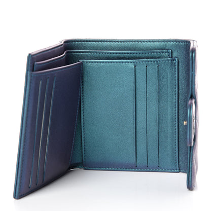 Chanel Iridescent Lambskin Quilted Small Compact Wallet Turquoise 5 of 9