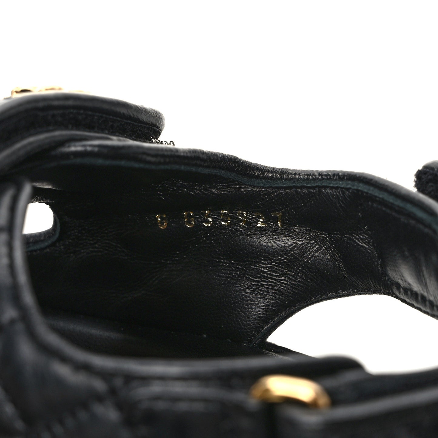 Crumpled Shiny Lambskin Velcro Dad Sandals 37.5 Black