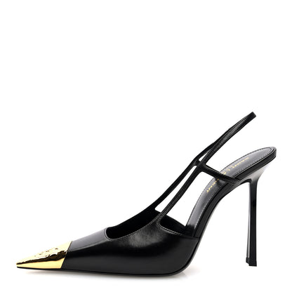 Saint Laurent Calfskin Metallic Toe Slingback Strap Heels  39 Black 1 of 9