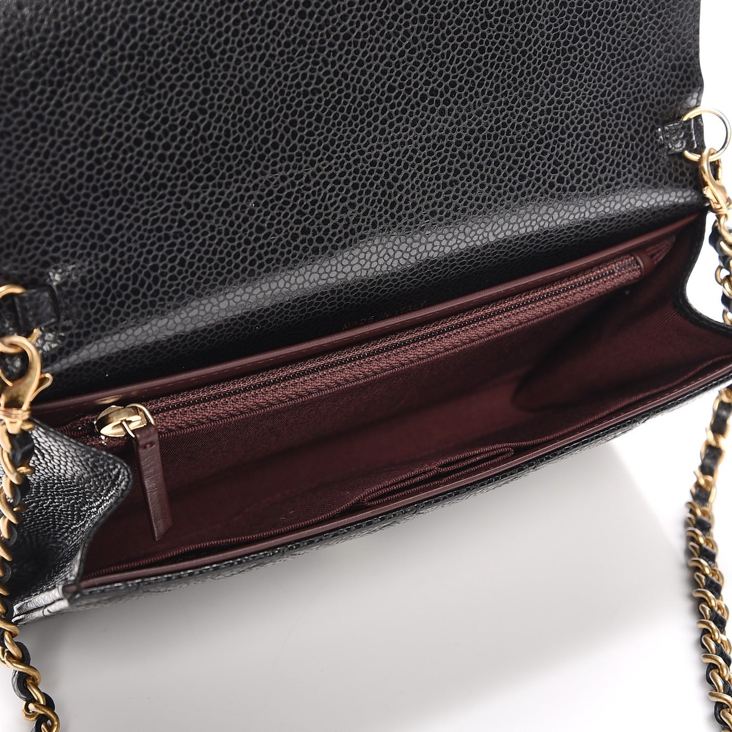 Caviar Quilted Wallet on Removable Chain Black