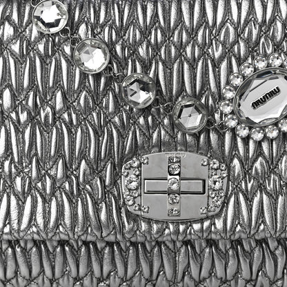 Miu Miu Nappa Matelasse Crystal Flap Clutch Cromo 10 of 12
