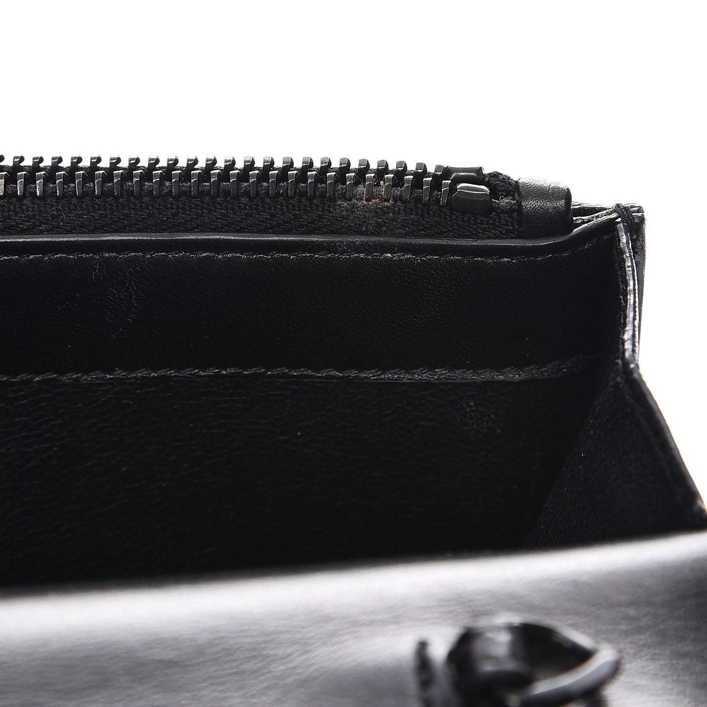 Calfskin Crocodile Embossed Monogram Chain Wallet Black