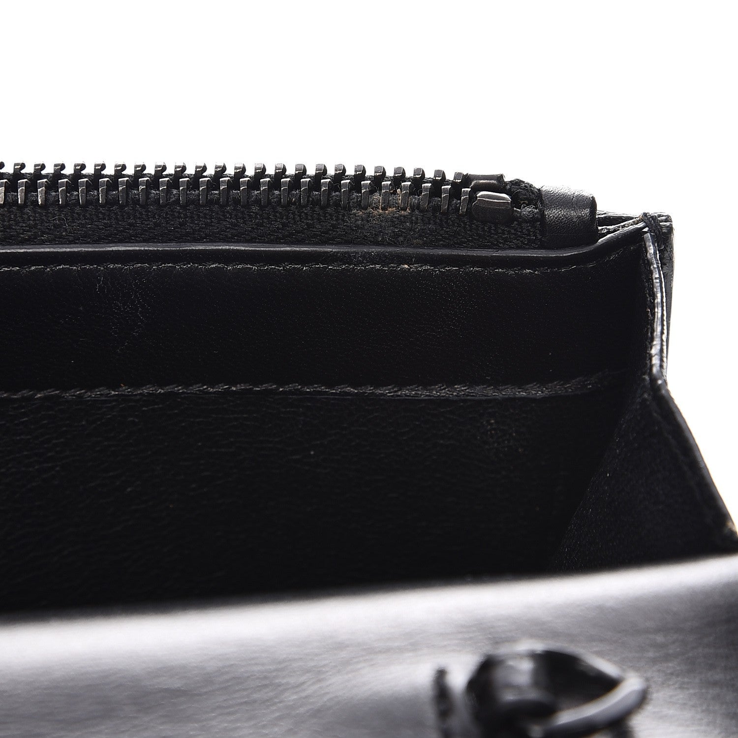 Saint Laurent Calfskin Crocodile Embossed Monogram Chain Wallet Black 8 of 8