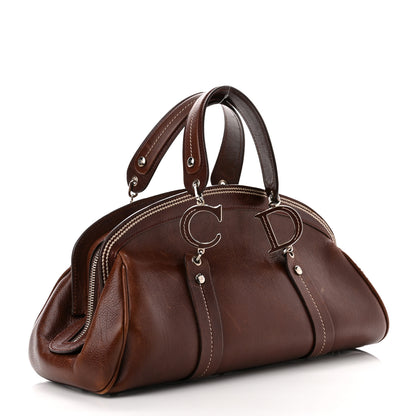 Christian Dior Grained Calfskin Romantic Flowers Frame Satchel Brown 3 of 11
