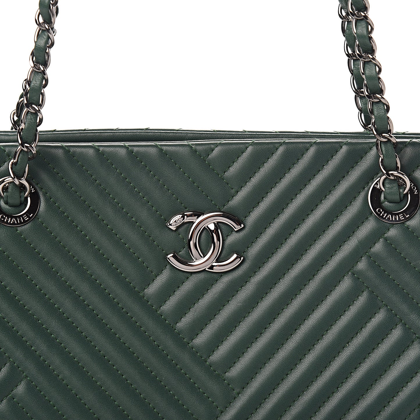 Lambskin Quilted CC Crossing Shopping Tote Green