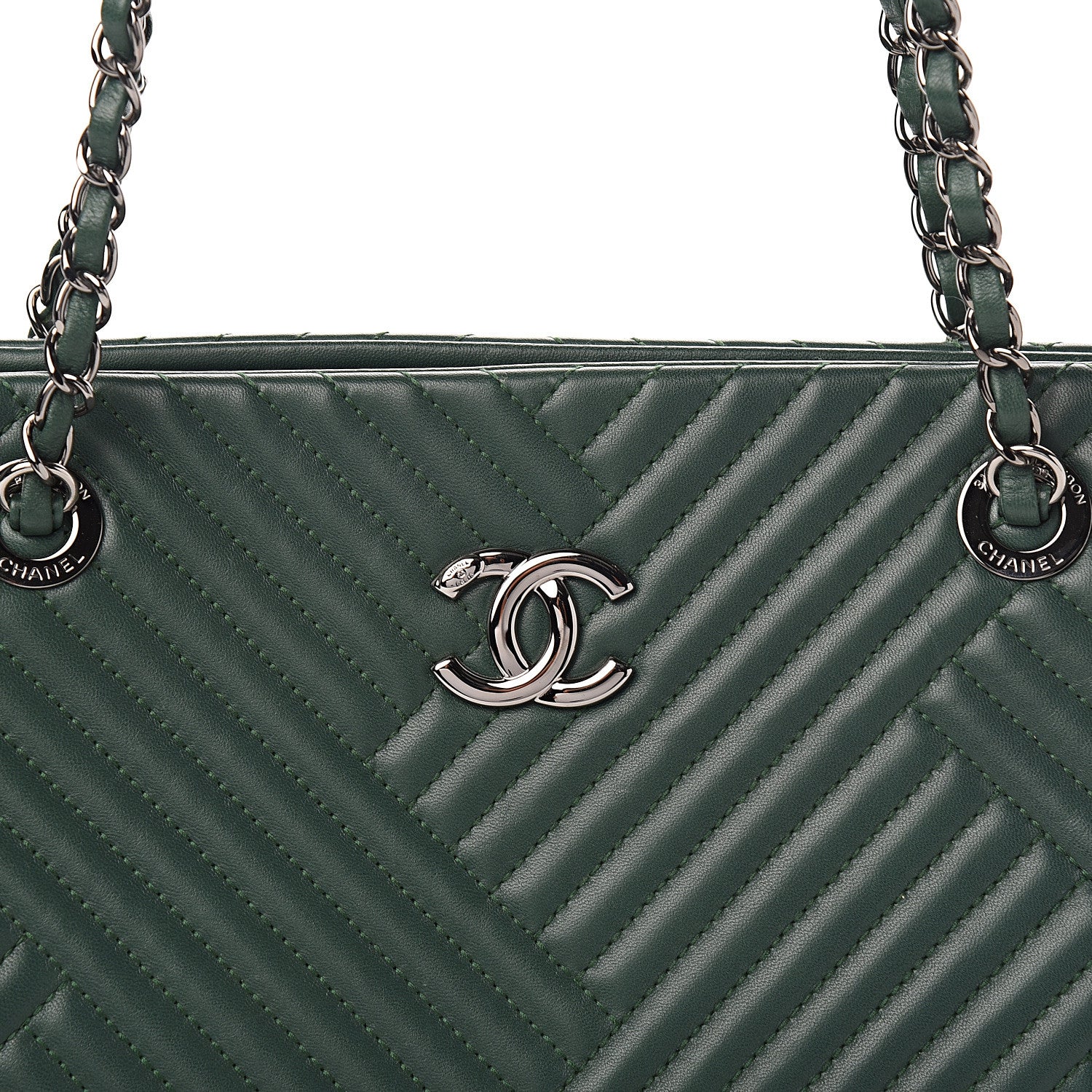 Chanel Lambskin Quilted CC Crossing Shopping Tote Green 9 of 10