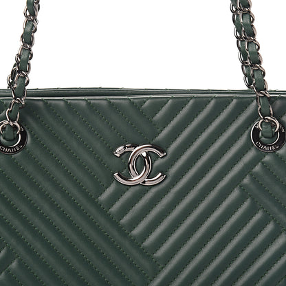 Chanel Lambskin Quilted CC Crossing Shopping Tote Green 9 of 10