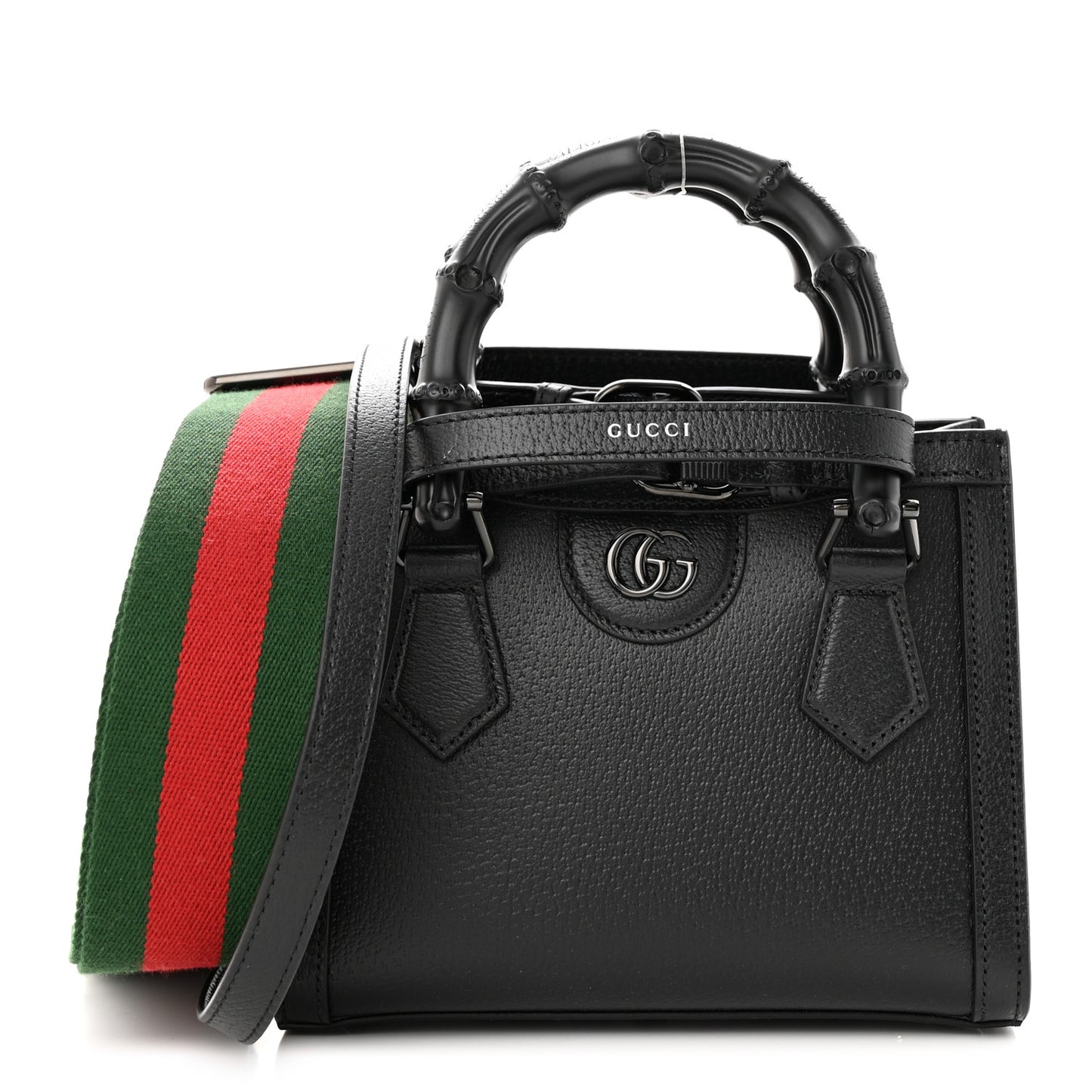 Textured Dollar Calfskin Web Monochrome Mini Diana Tote Bag Black