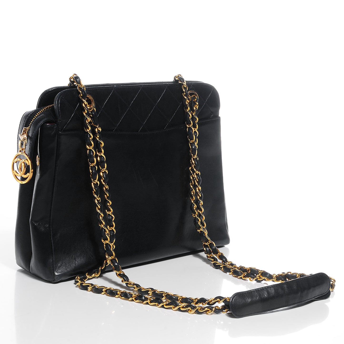 Quilted Lambskin Flap Shoulder Bag Navy Blue