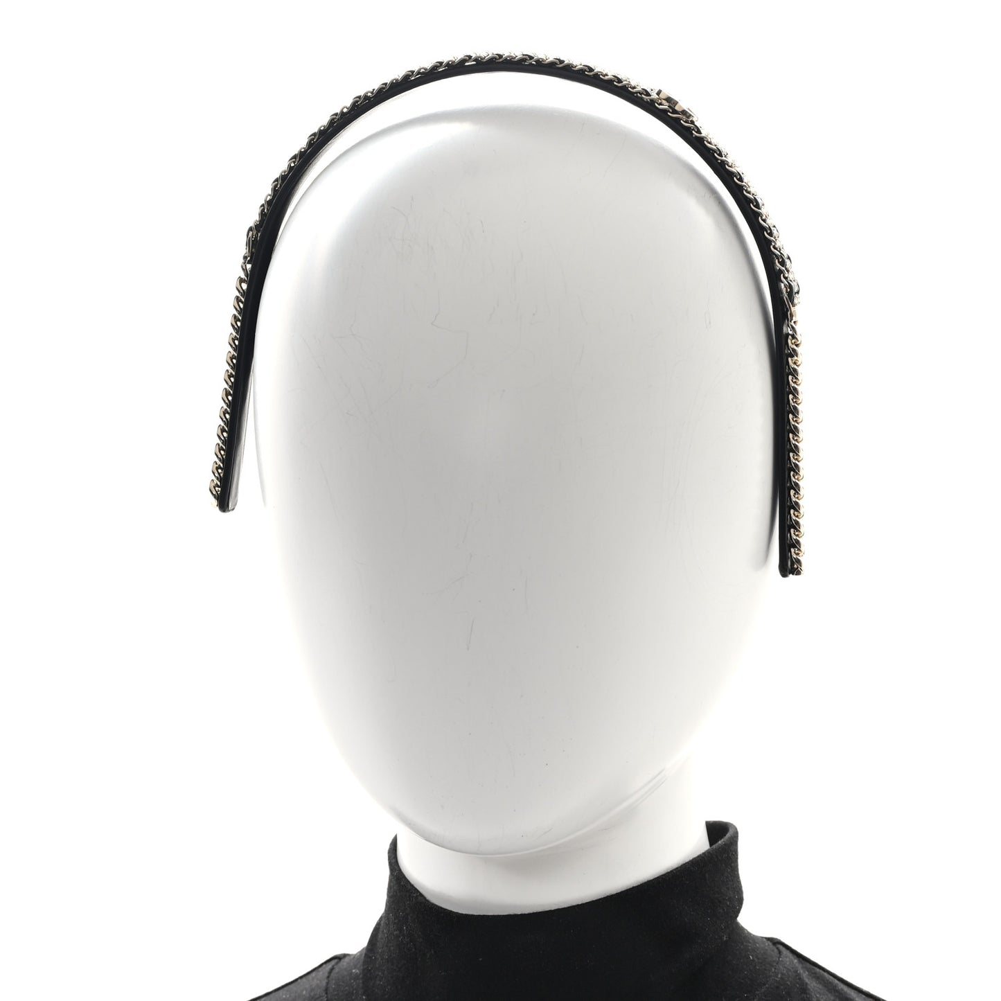 Metal Lambskin Crystal CC Chain Headband Gold Black
