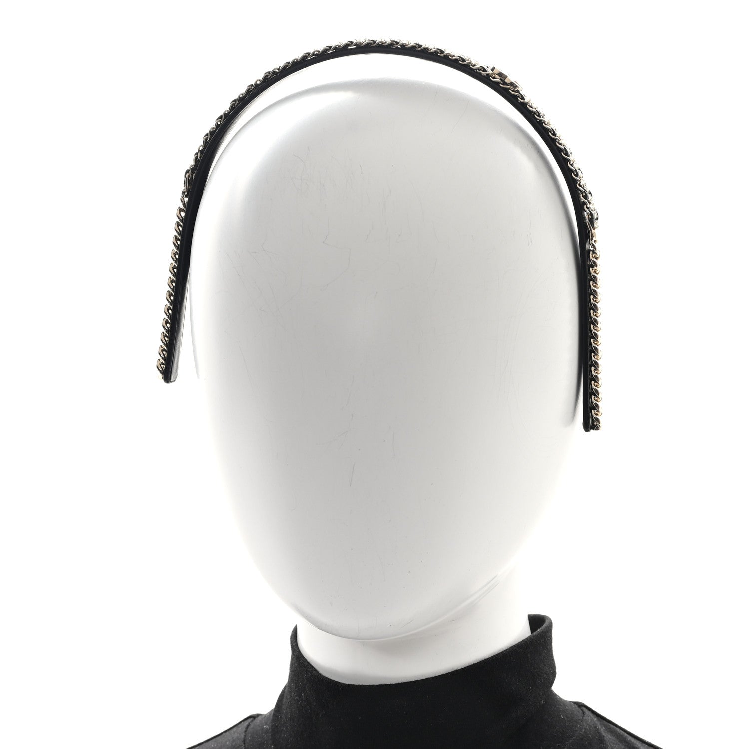 Chanel Metal Lambskin Crystal CC Chain Headband Gold Black 2 of 4