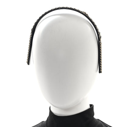 Chanel Metal Lambskin Crystal CC Chain Headband Gold Black 2 of 4