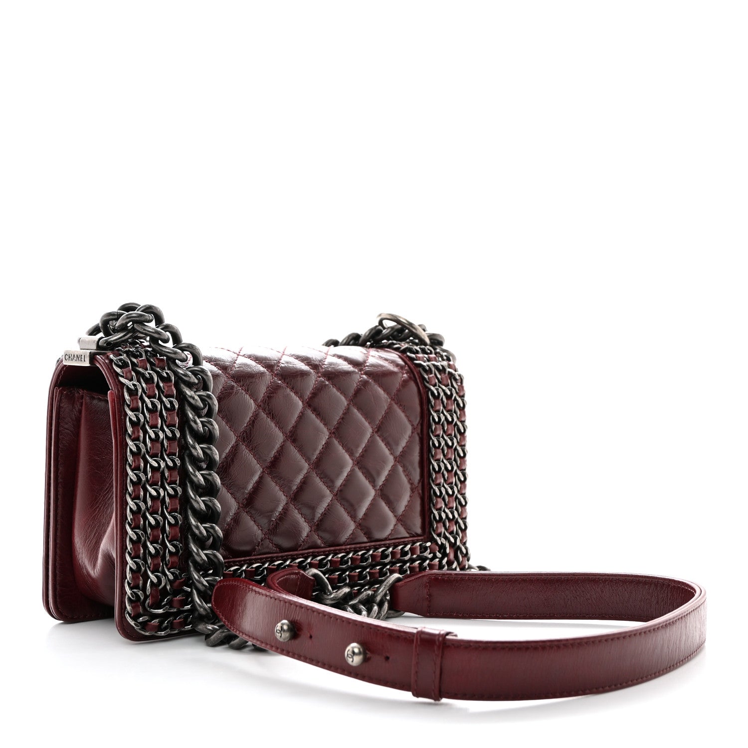 Chanel Glazed Calfskin Quilted Small Boy Chained Flap Burgundy 3 of 10