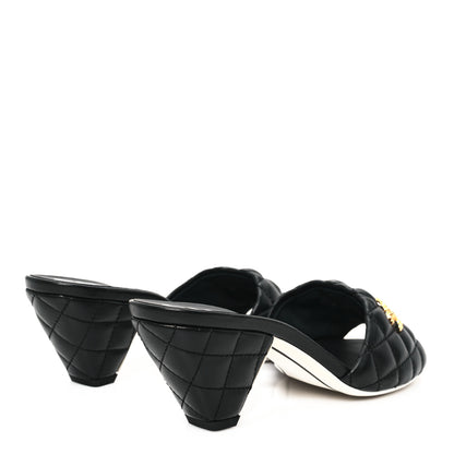 Chanel Lambskin Quilted Textured CC Mules 37 Black 5 of 10