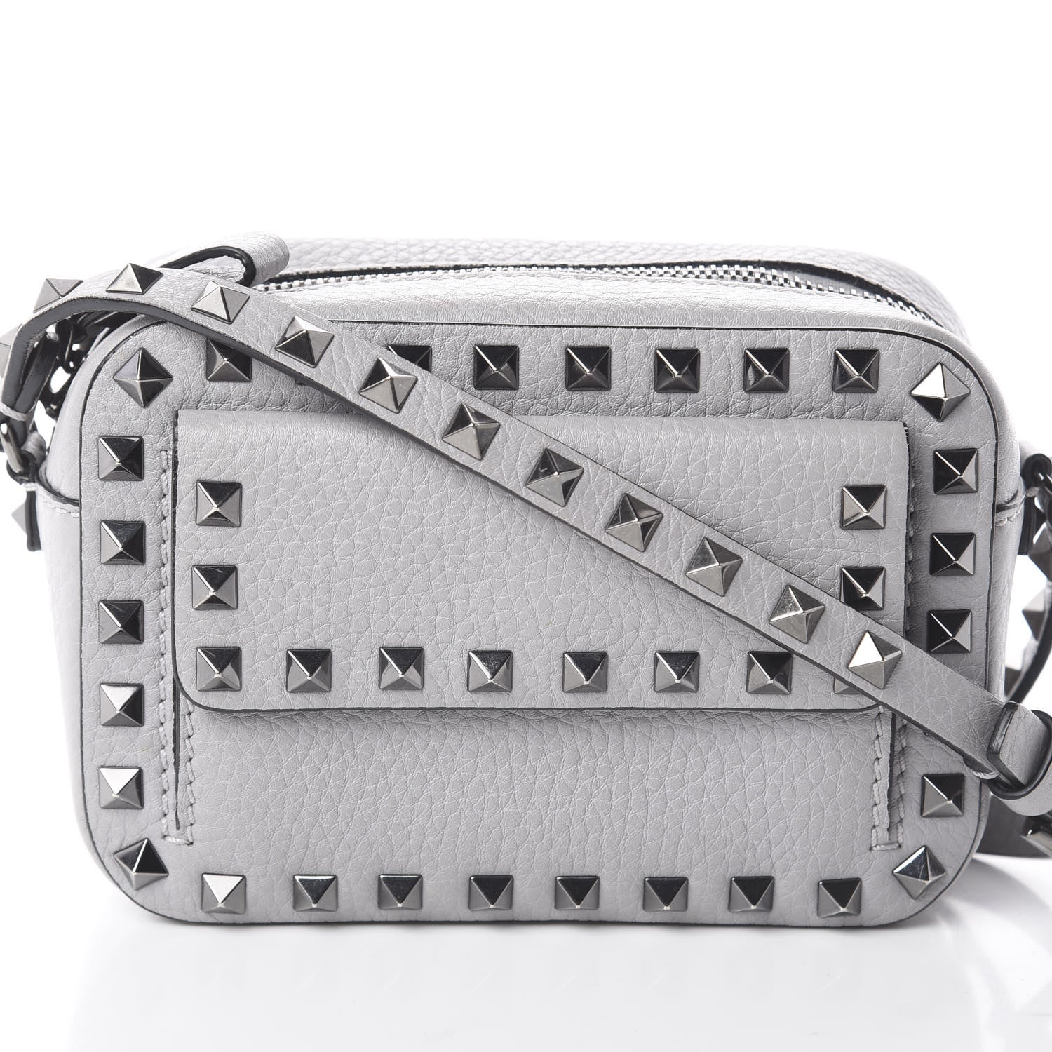 Valentino Garavani Grained Calfskin Small Rockstud Flap Pocket Camera Crossbody Bag Pastel Grey 8 of 8