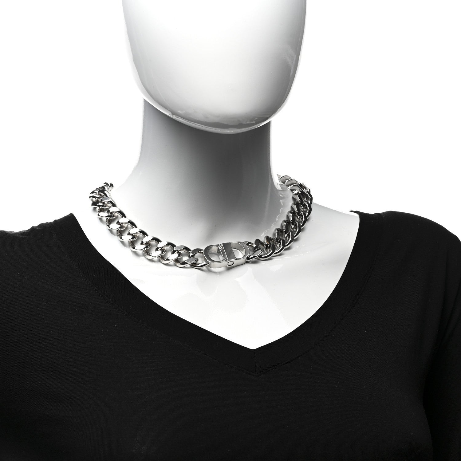 Christian Dior Brass CD Icon Chain Link Necklace Silver 2 of 5
