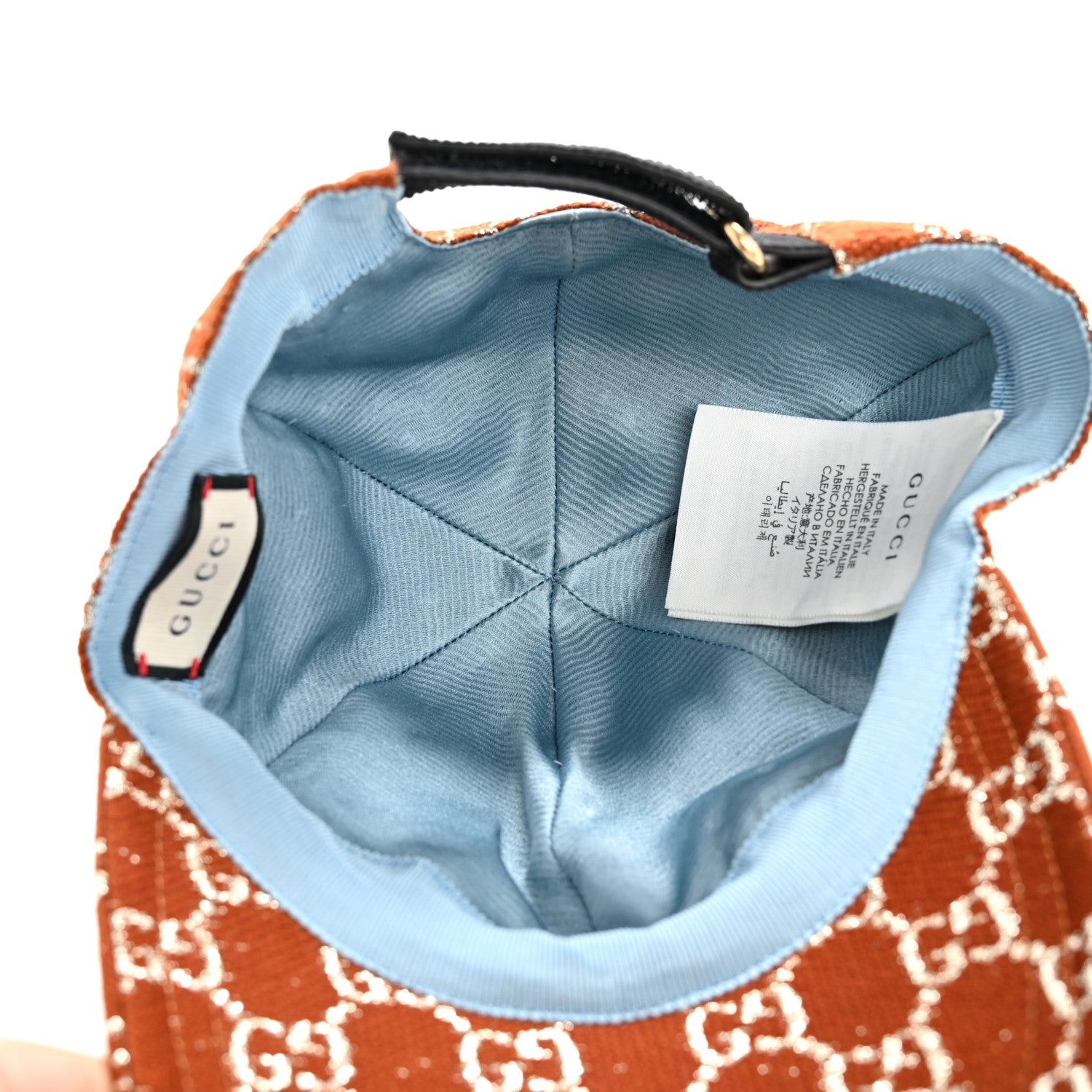 Gucci Canvas Lame GG Monogram Rush Baseball Hat S Burnt Orange Silver 7 of 9