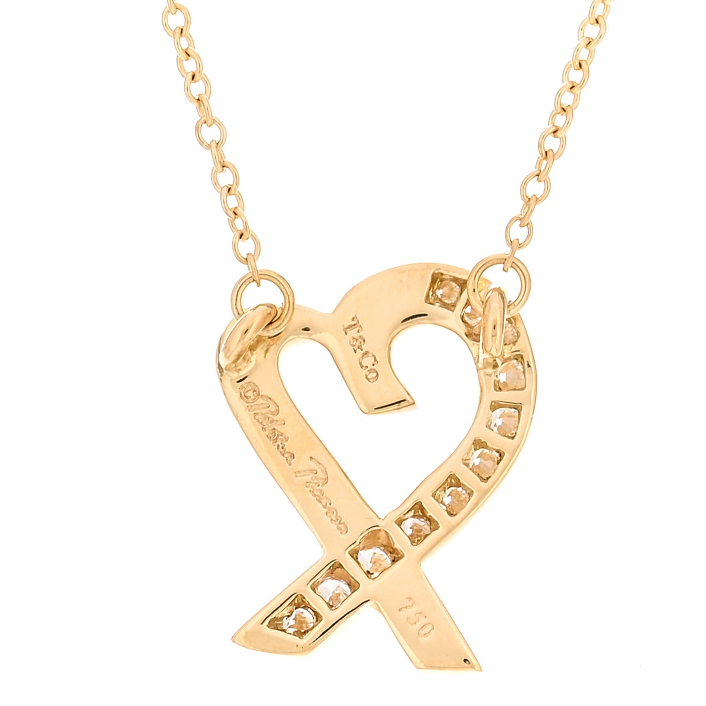 18K Yellow Gold Diamond Small Paloma Picasso Loving Heart Pendant Necklace