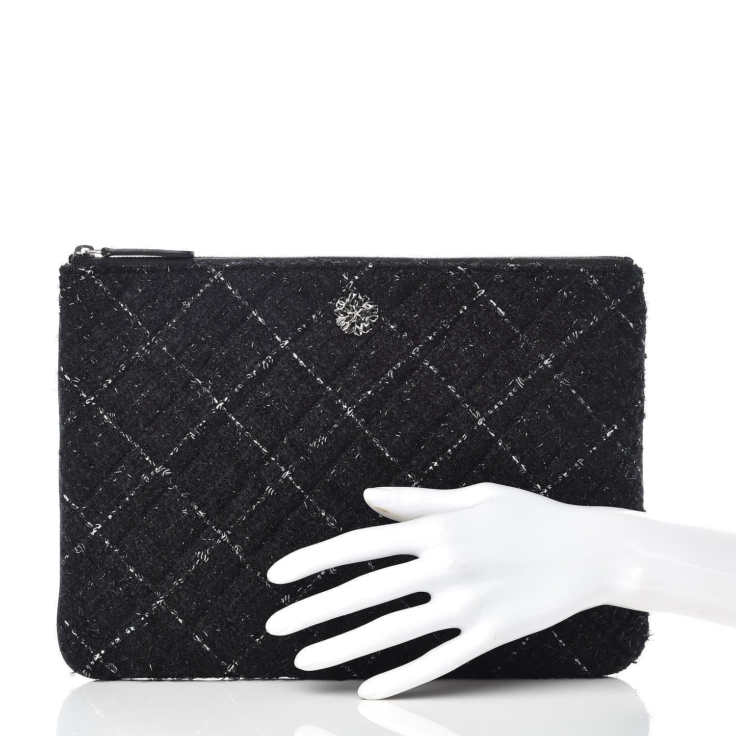 Chanel Tweed Lambskin Quilted Medium Cosmetic Case Black 2 of 7