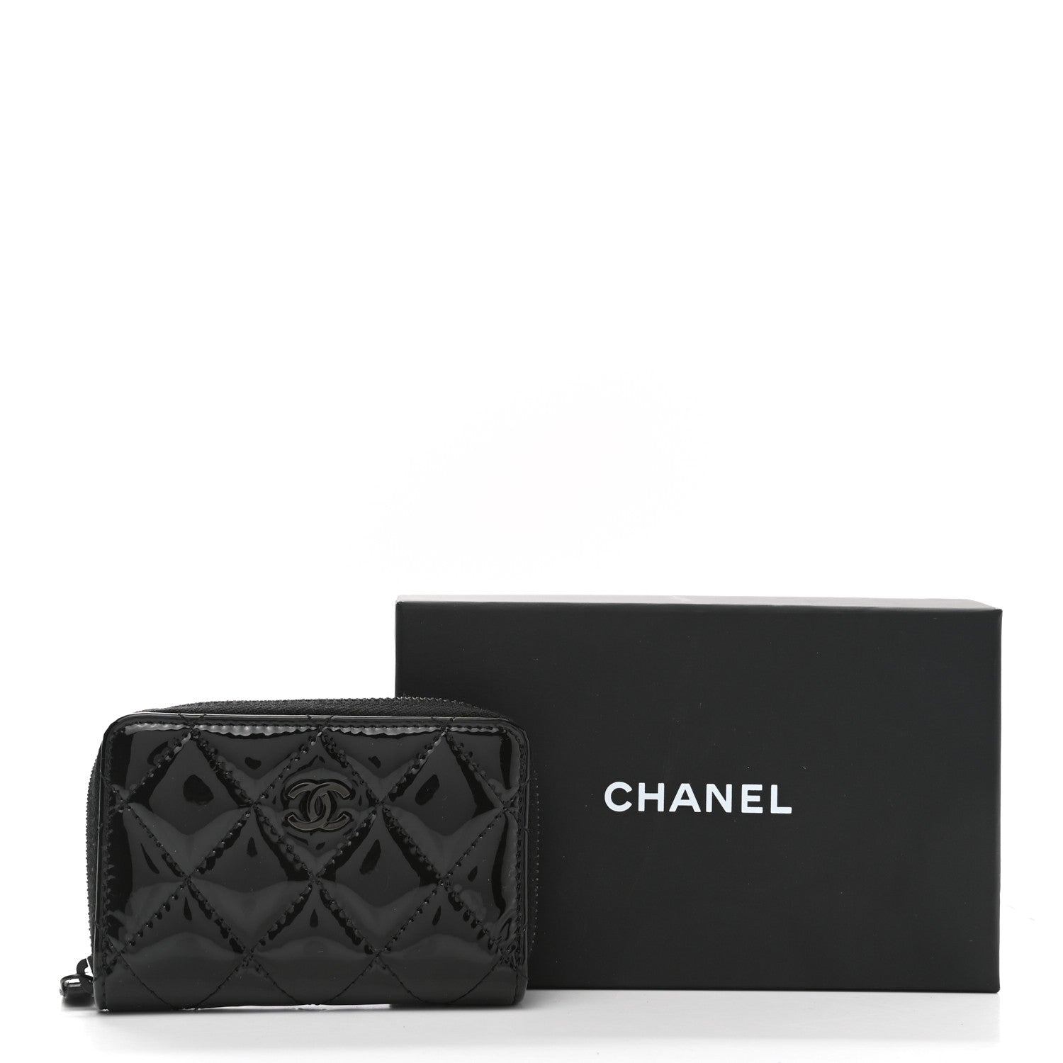Chanel Patent Calfskin Quilted Zip Coin Purse Wallet So Black 8 of 8