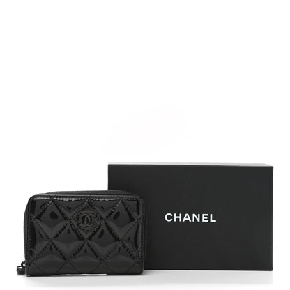 Chanel Patent Calfskin Quilted Zip Coin Purse Wallet So Black 8 of 8