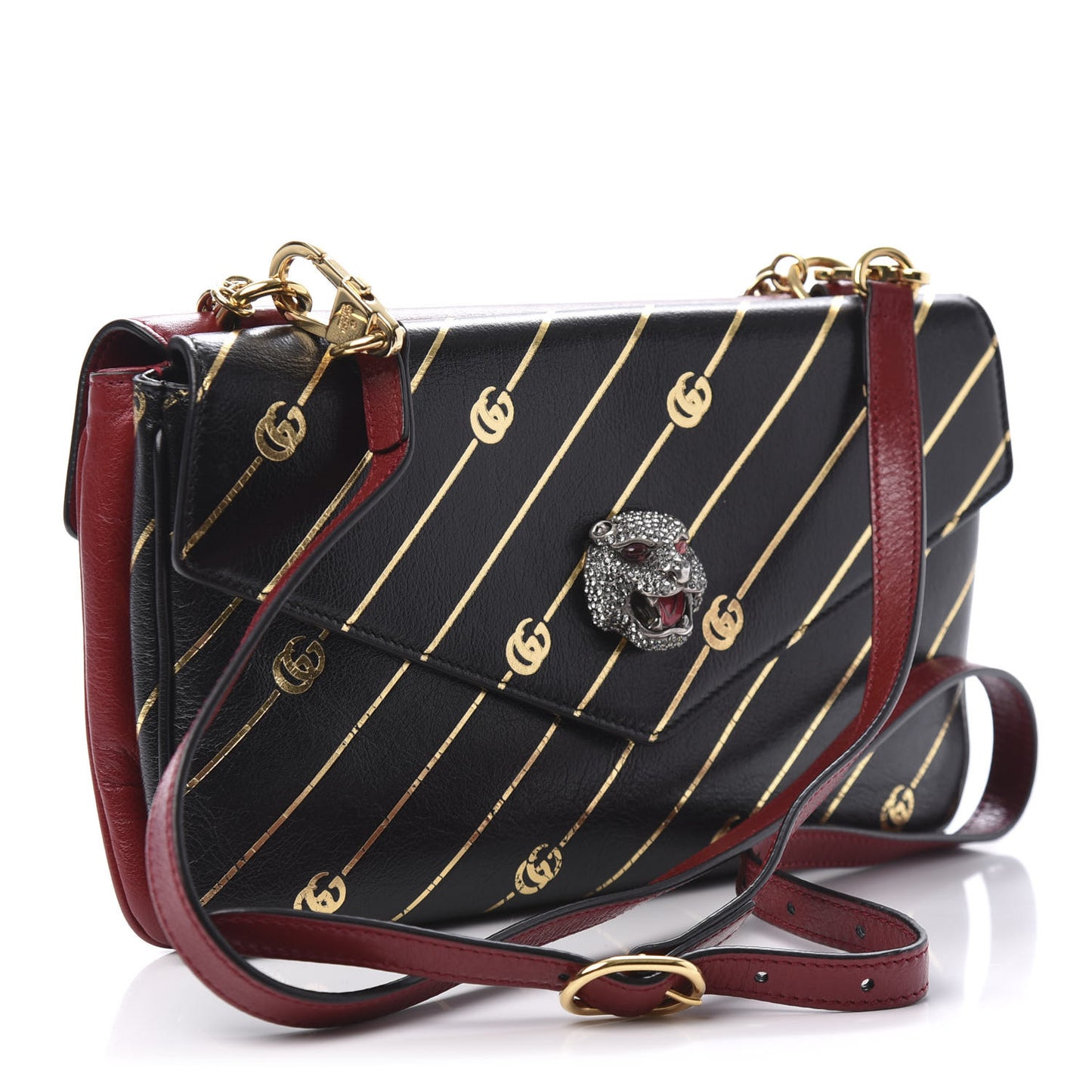 Calfskin Diagonal GG Medium Thiara Double Envelope Shoulder Bag Black Red