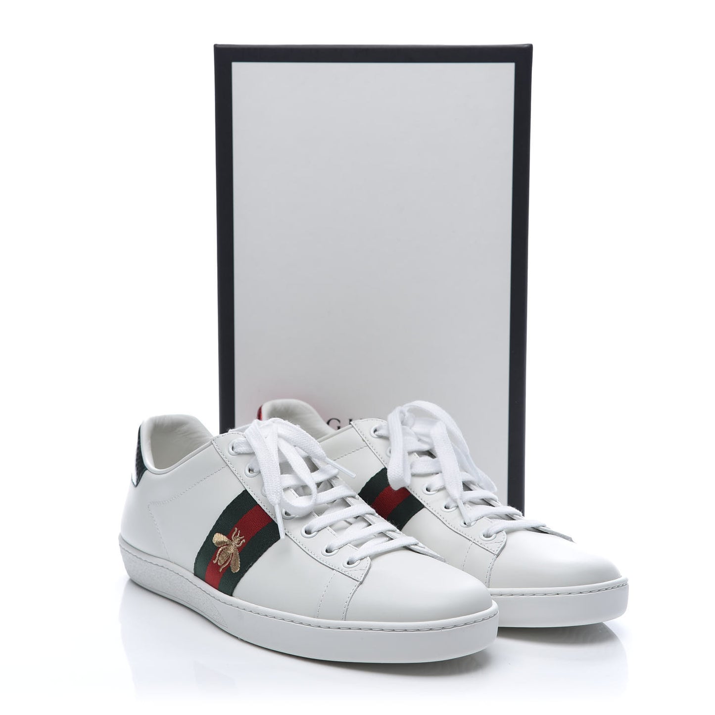 Calfskin Ayers Bee Embroidered Womens Ace Sneakers 41 White Green