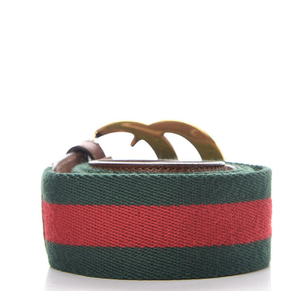 Gucci Nylon Calfskin Double G Web 40mm Belt 80 32 Green Red Cuir 3 of 6