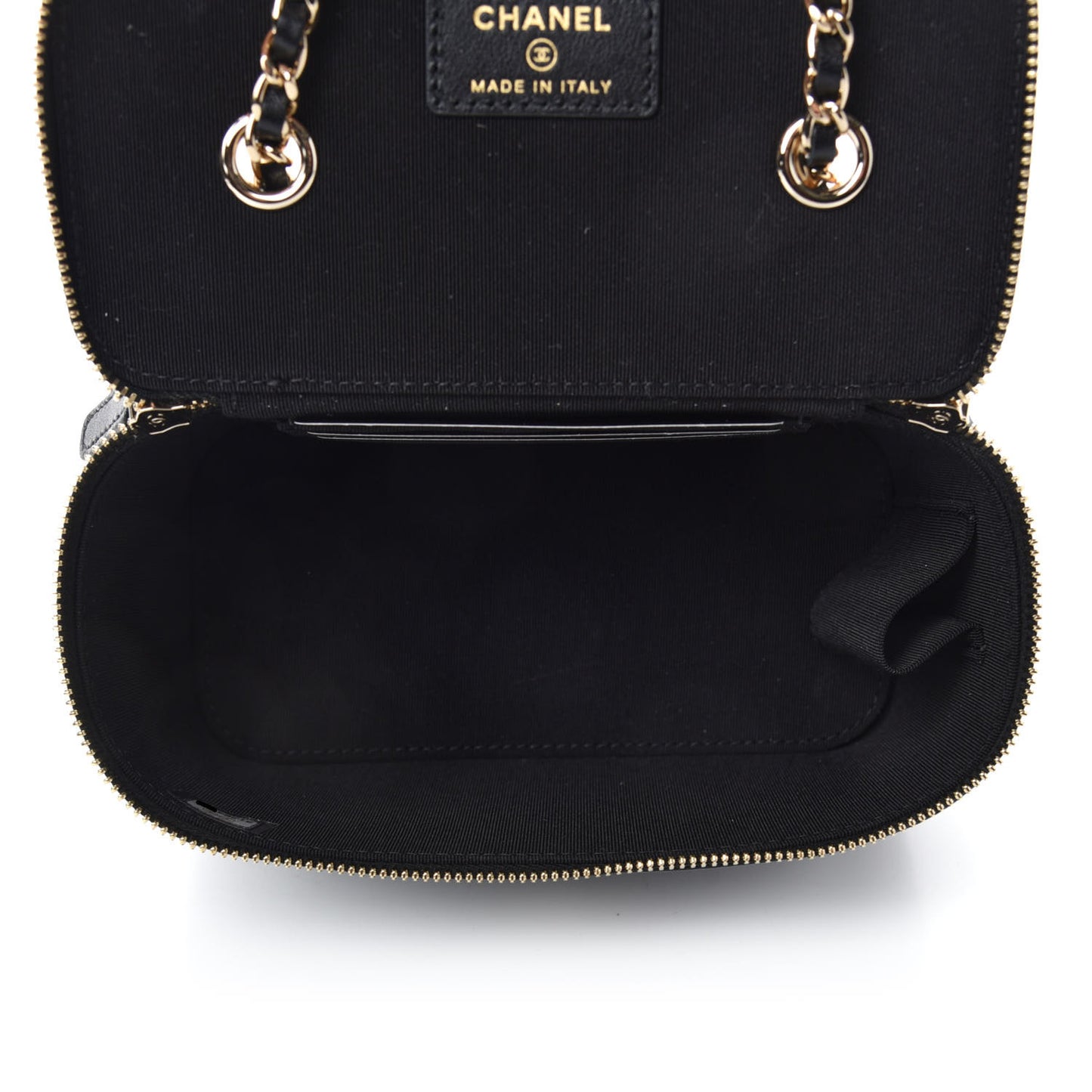 Lambskin Camellia Embossed Small Vanity Case With Chain Black
