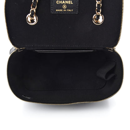 Chanel Lambskin Camellia Embossed Small Vanity Case With Chain Black 5 of 11
