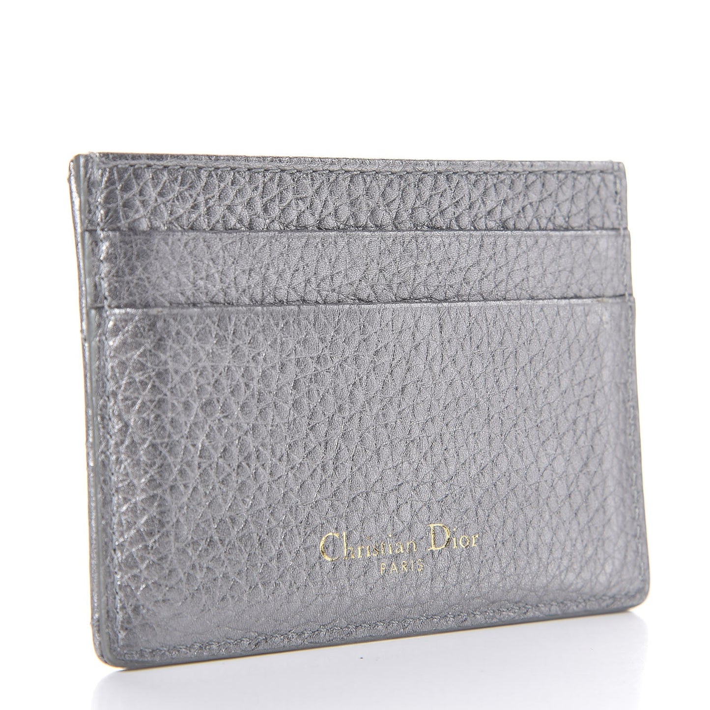 Metallic Grained Calfskin Cannage Diorama Card Holder Steel