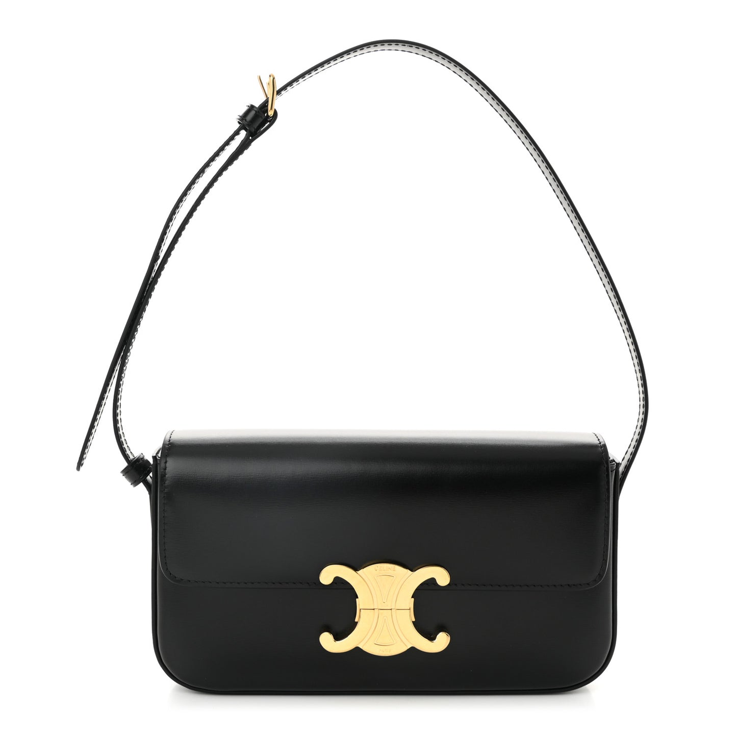 Shiny Calfskin Triomphe Shoulder Bag Black