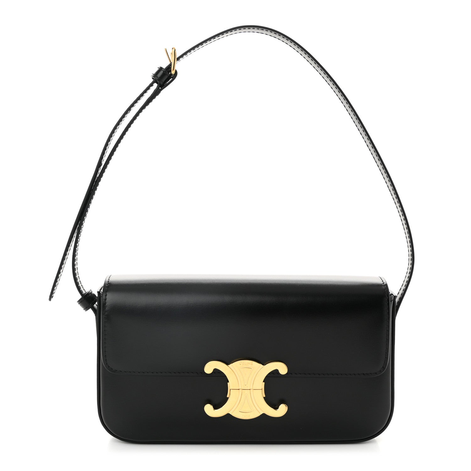 Celine Shiny Calfskin Triomphe Shoulder Bag Black 1 of 9