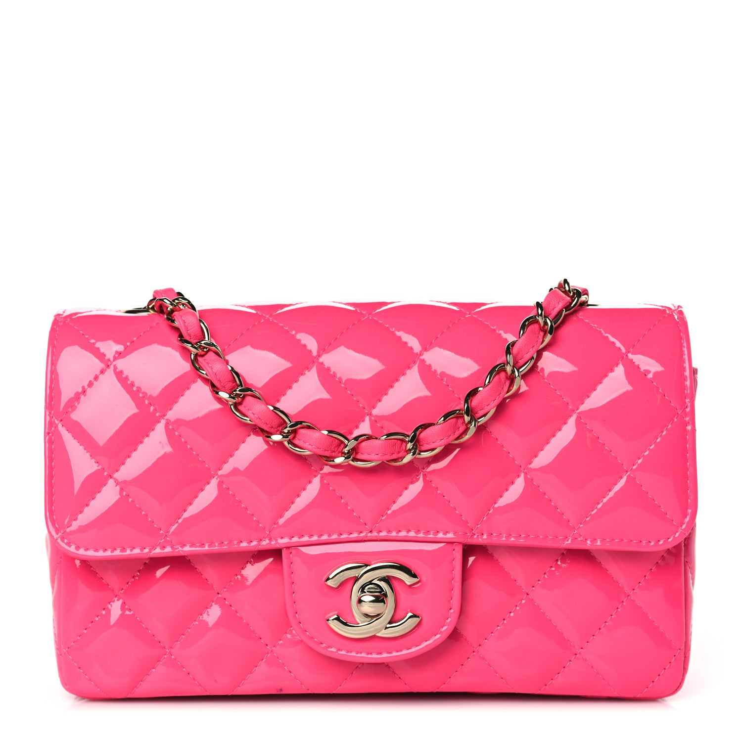 Chanel Patent Calfskin Quilted Mini Rectangular Flap Pink 1 of 10