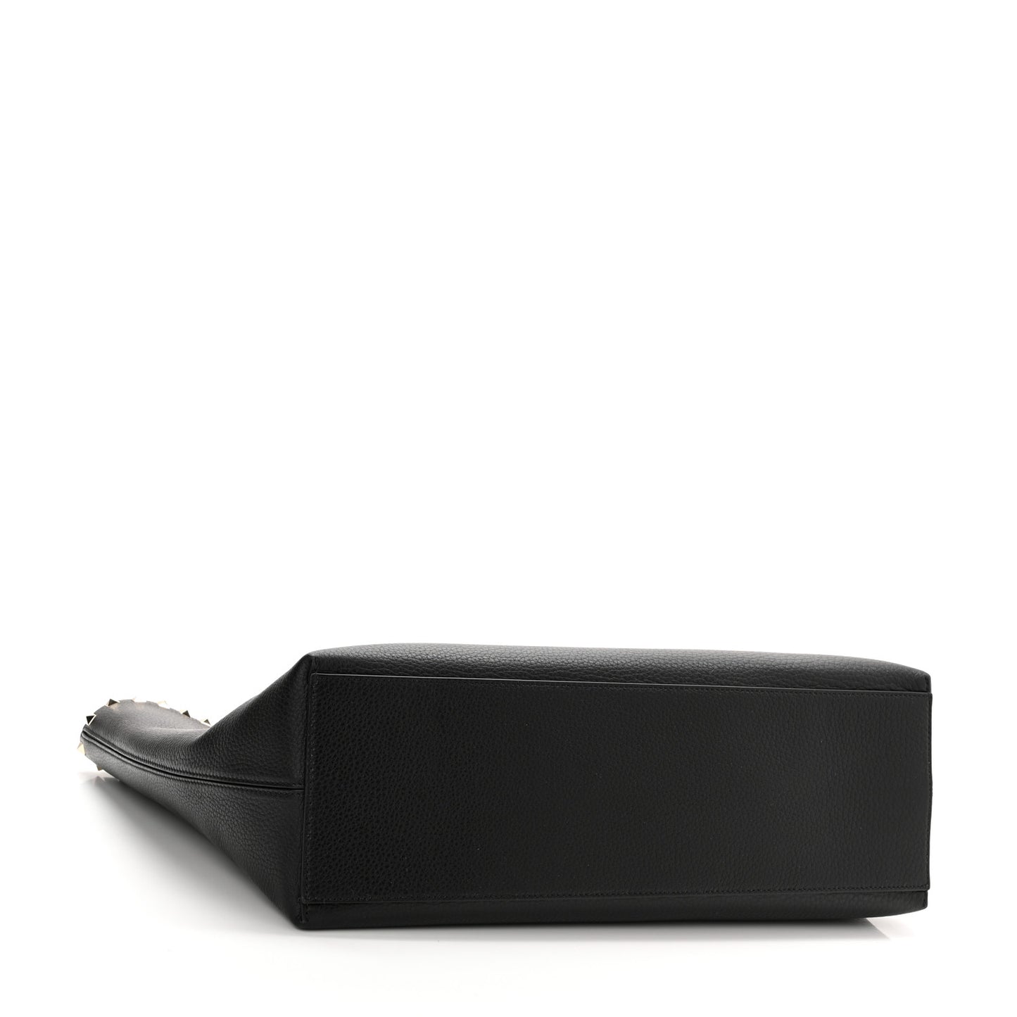 Grained Calfskin Rockstud Shoulder Tote Black
