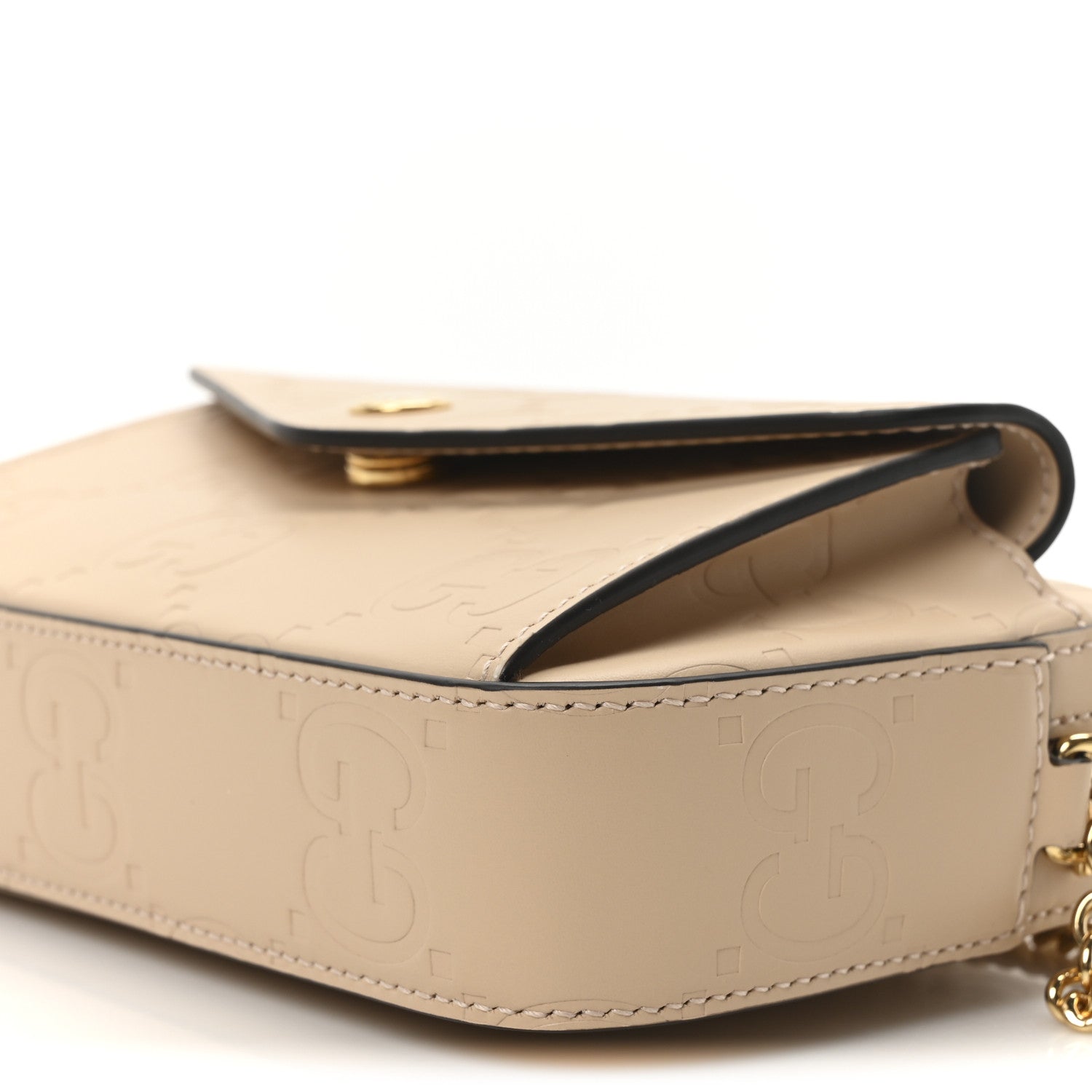 GUCCI ベージュ レザー ケース Gucci Calfskin GG Super Mini Debossed Chain Wallet Light Beige