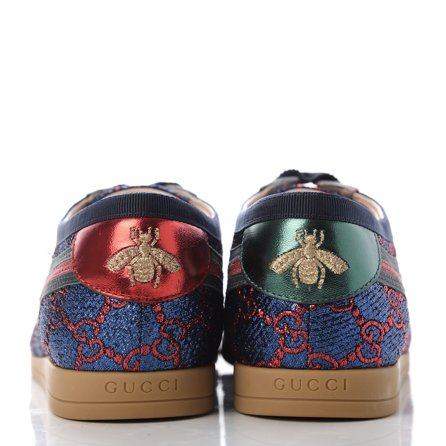 Gucci Lurex Calfskin Web GG Monogram Womens Falacer Sneakers 38.5 Iridescent Blue Iridescent Red Silver 6 of 9