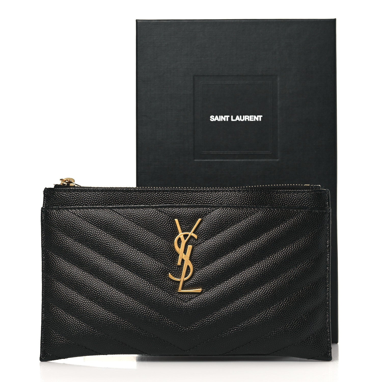 Saint Laurent Grain De Poudre Chevron Monogram Bill Pouch Black 8 of 8