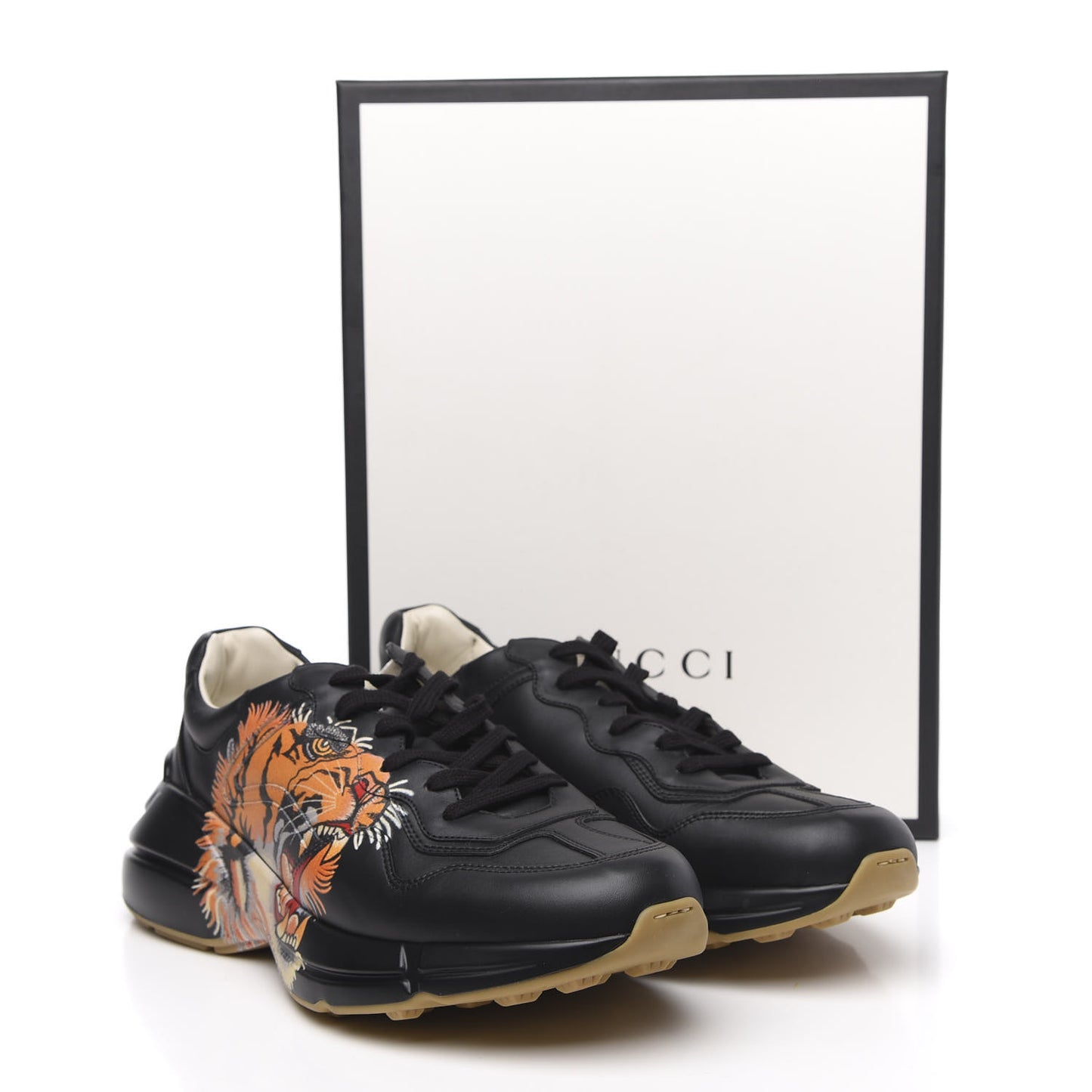 Calfskin Tiger Print Mens Rhyton Sneakers 10.5 Black