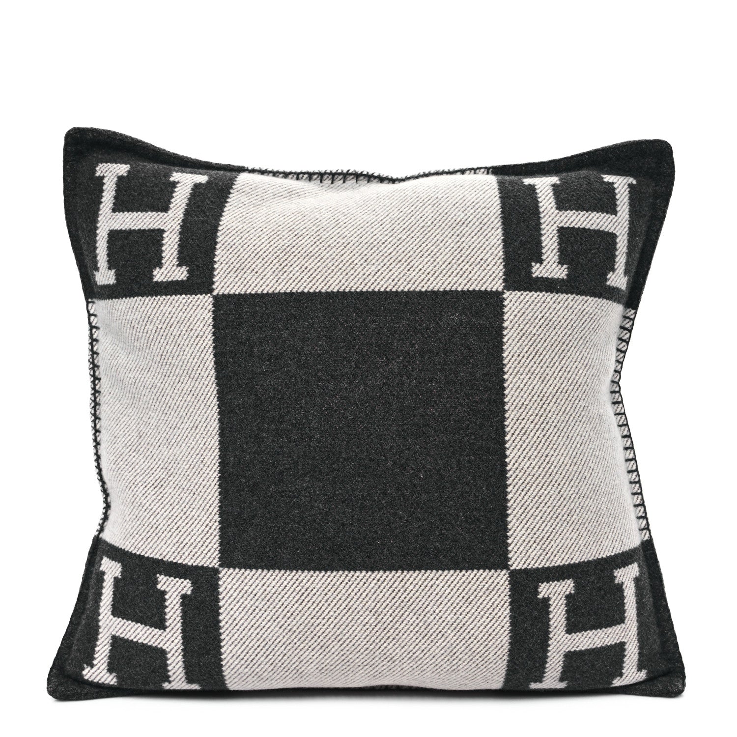 Hermes Wool Cashmere Avalon Pillow PM Ecru Gris Fonce 1 of 3