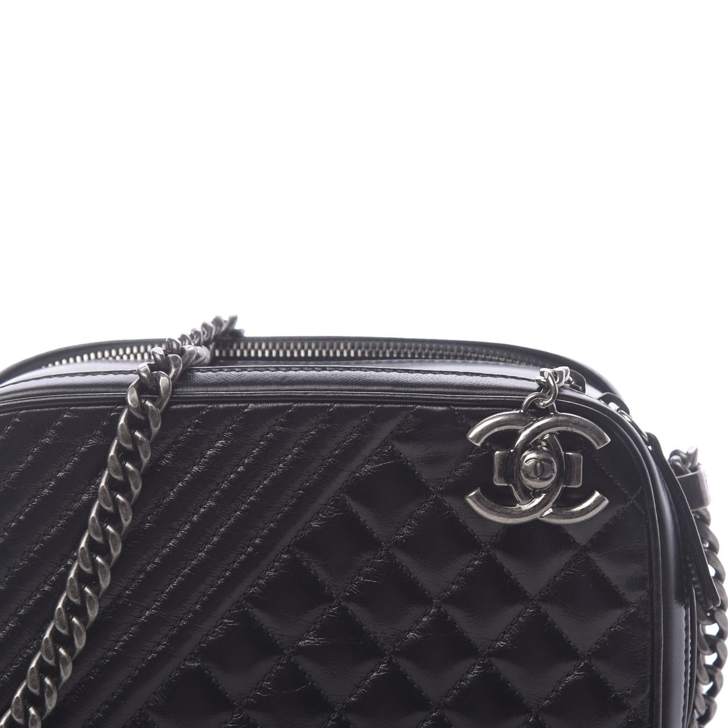 Glazed Calfskin Small Coco Boy Camera Case Black