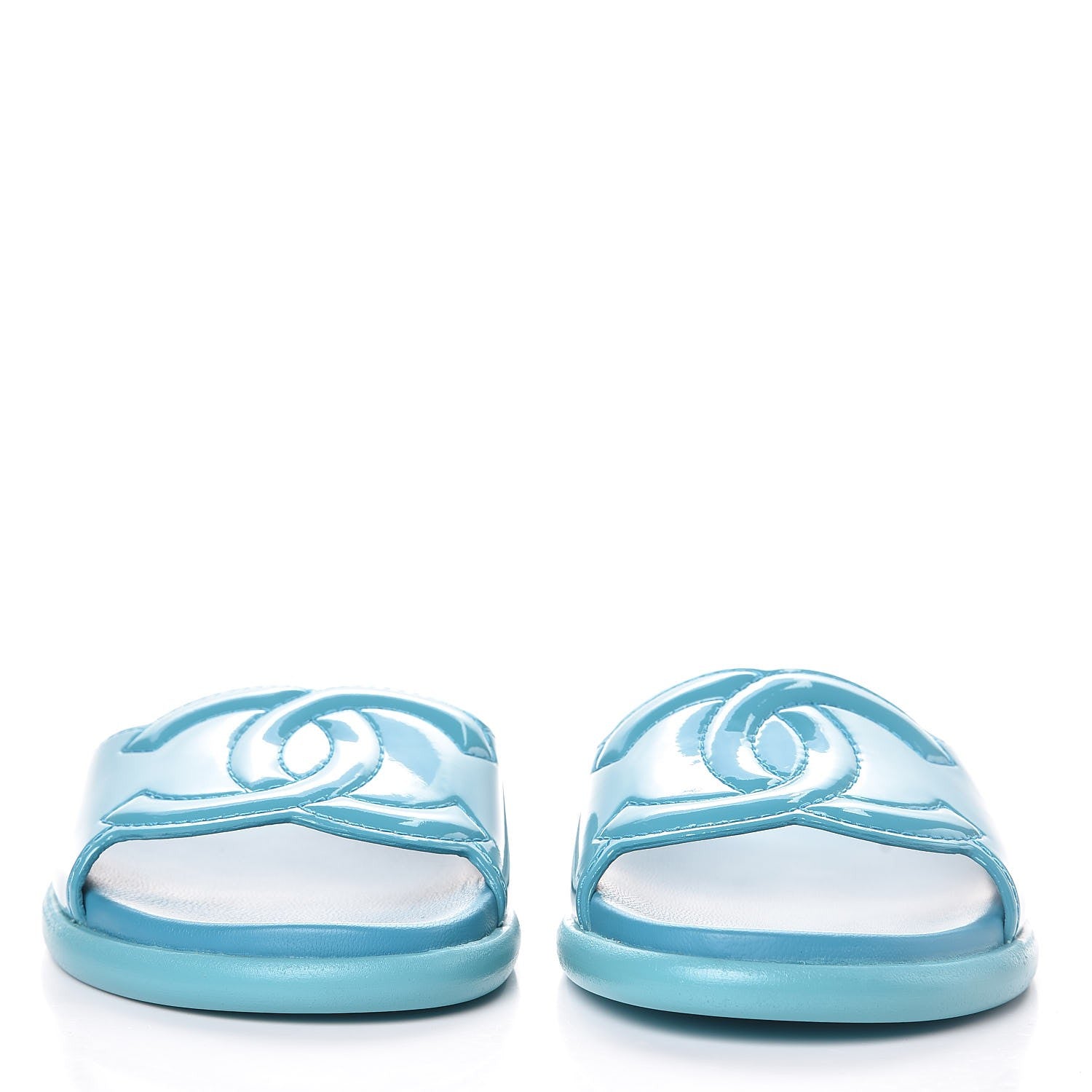 Chanel Patent Calfskin CC Slip On Mules 37.5 Turquoise 4 of 9