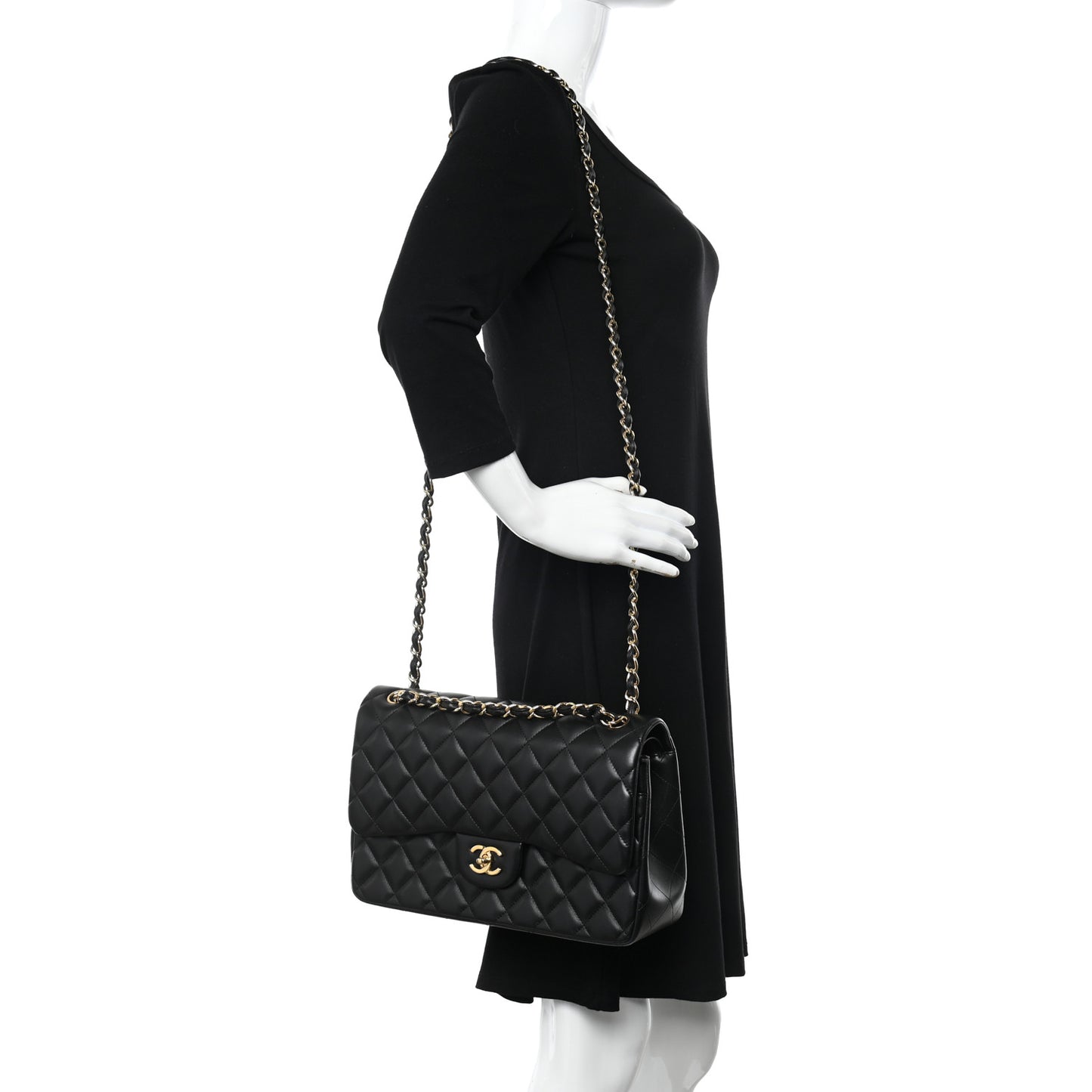 Lambskin Quilted Jumbo Double Flap Black