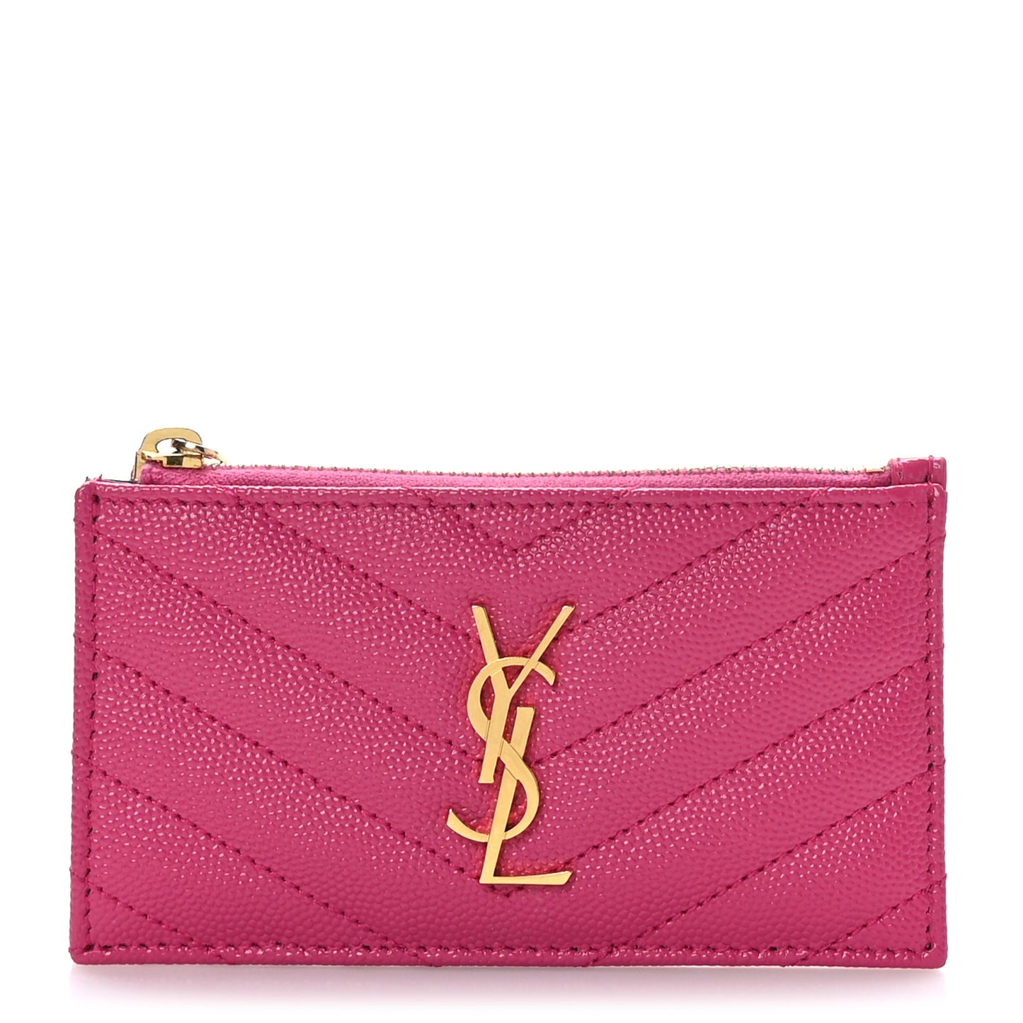 Grain De Poudre Matelasse Chevron Monogram Fragments Zippered Card Case Fresh Fuxia