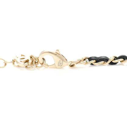 Chanel Metal Calfskin Crystal Double CC Short Necklace Black Gold 4 of 5