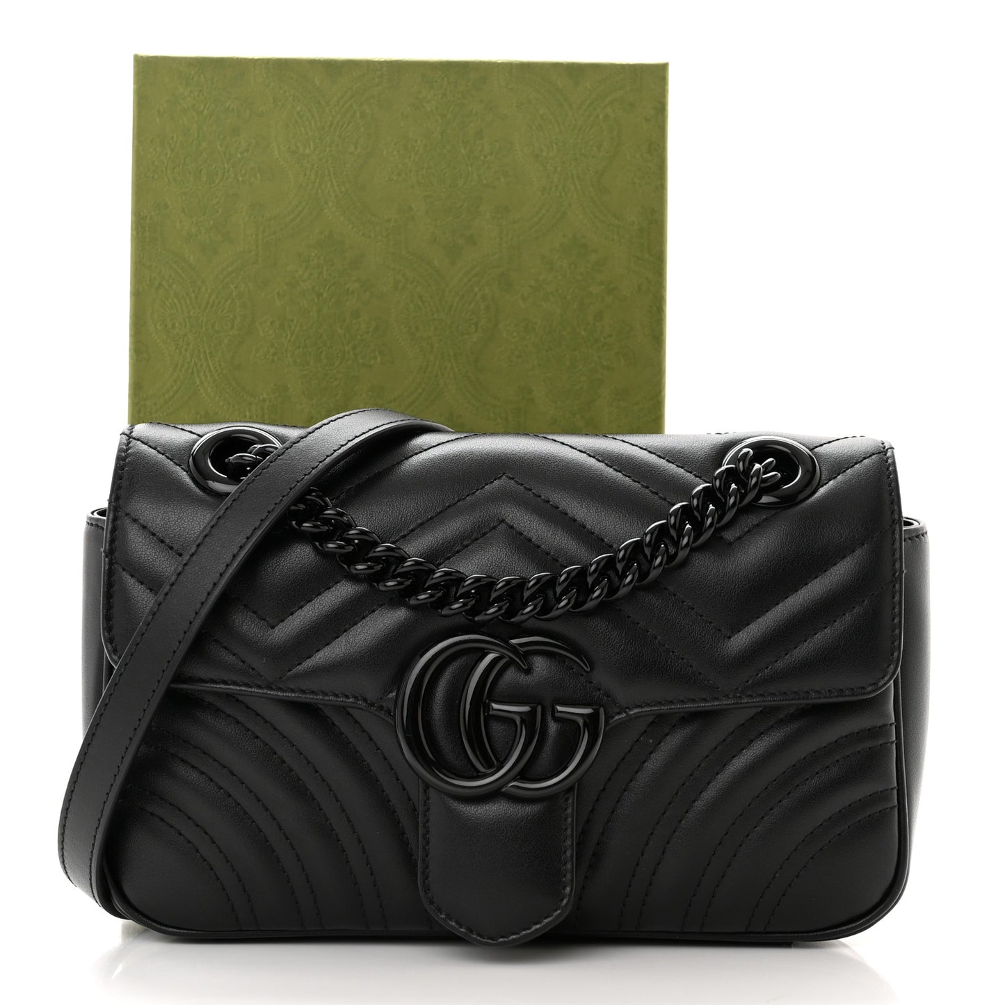 Calfskin Matelasse Monochrome Mini GG Marmont Shoulder Bag Black