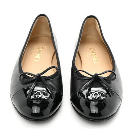 Chanel Lambskin Patent Cap Toe Ballerina Flats 37 Black 2 of 9