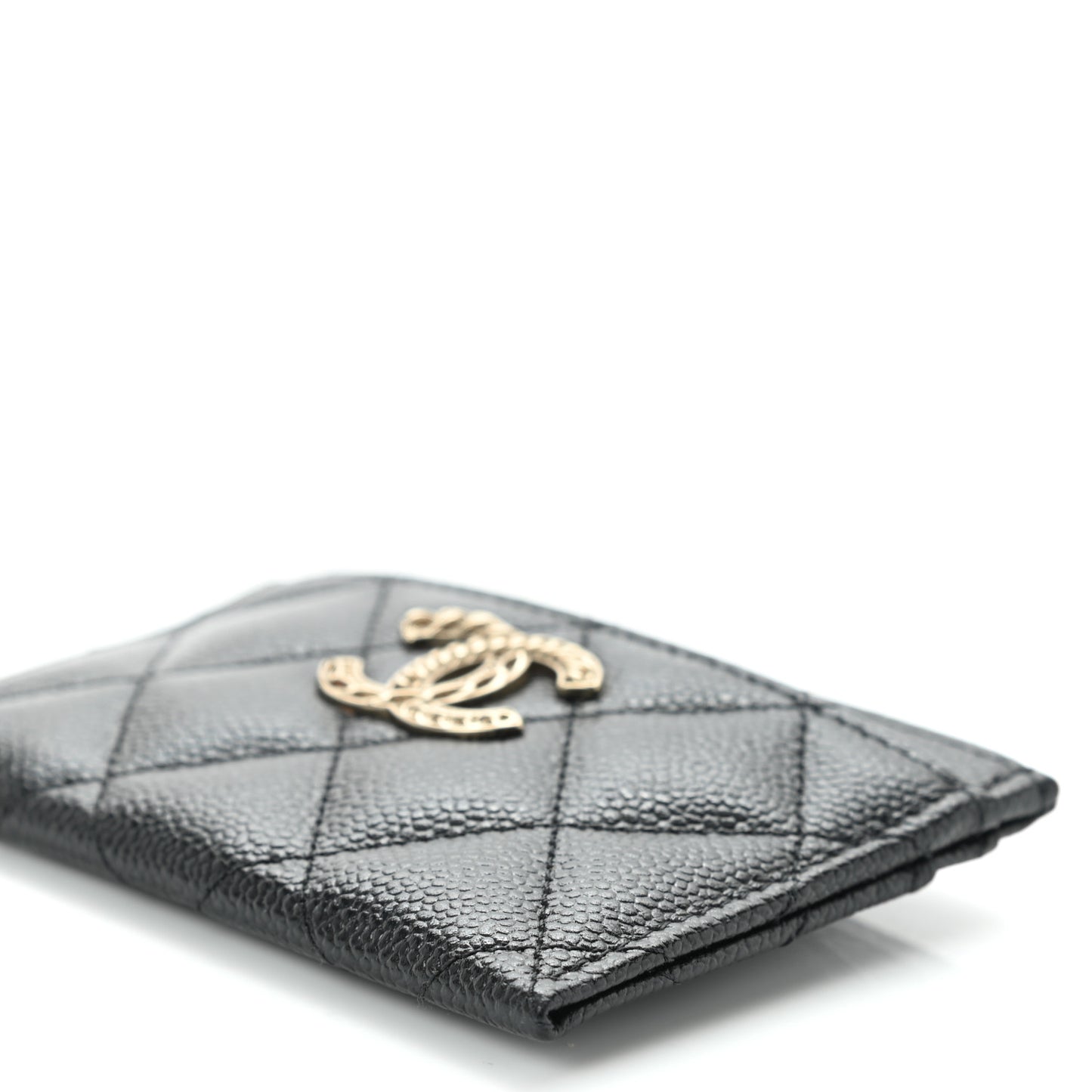 Caviar Quilted Multi Chain CC Card Holder Black