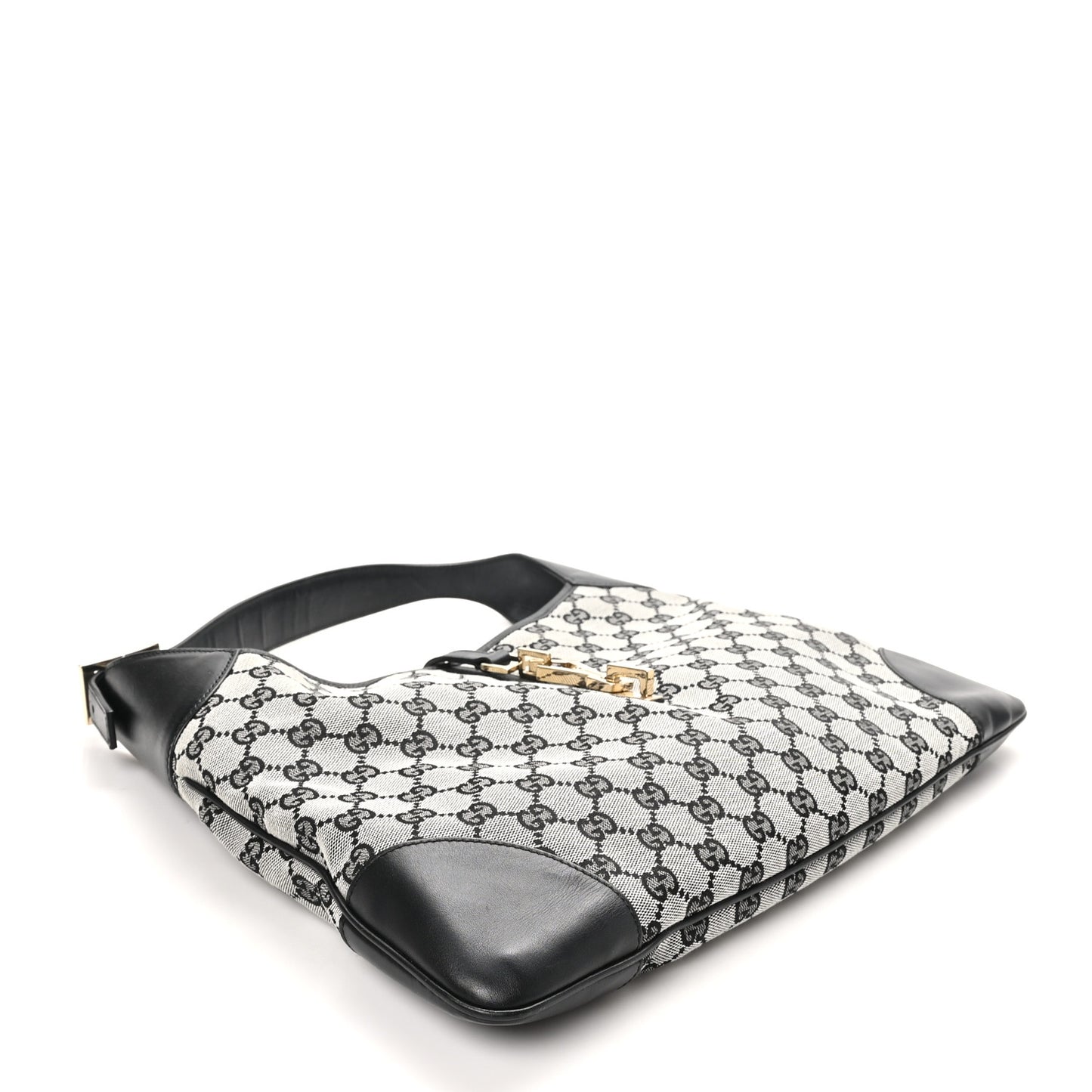 Monogram Lobster Clasp Jackie O Hobo Beige Black